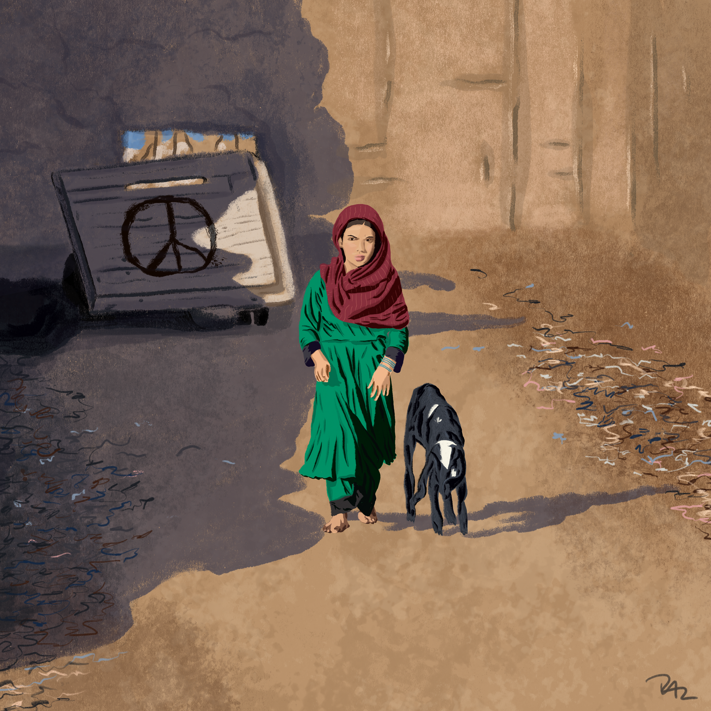Afghan Girl with Goat Print