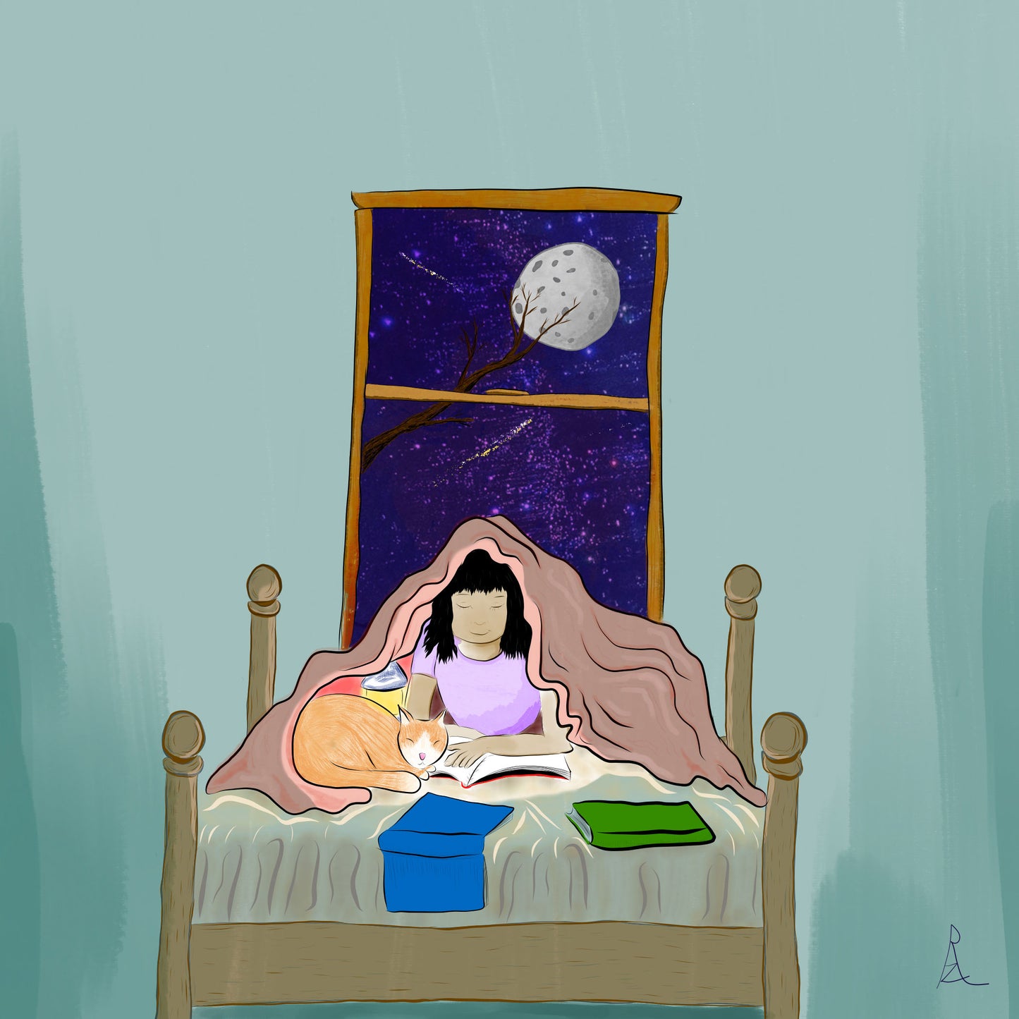 Reading at Night Print