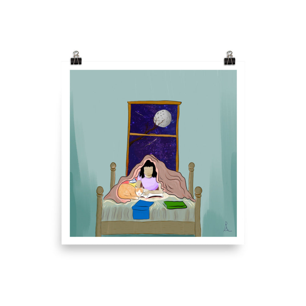 Reading at Night Print